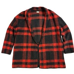 Aspen Plaid Shawl Collar Cardigan Sweater Wool Blend Red Black Women's Medium